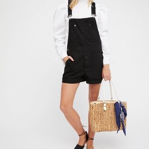 Free People Black Denim Boyfriend Shortall